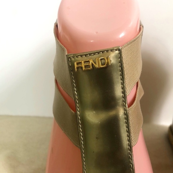 Fendi Women's Gold Carioca Patent Leather T-strap Wedge Sandals Size 35.5 w/ COA - Picture 8 of 12